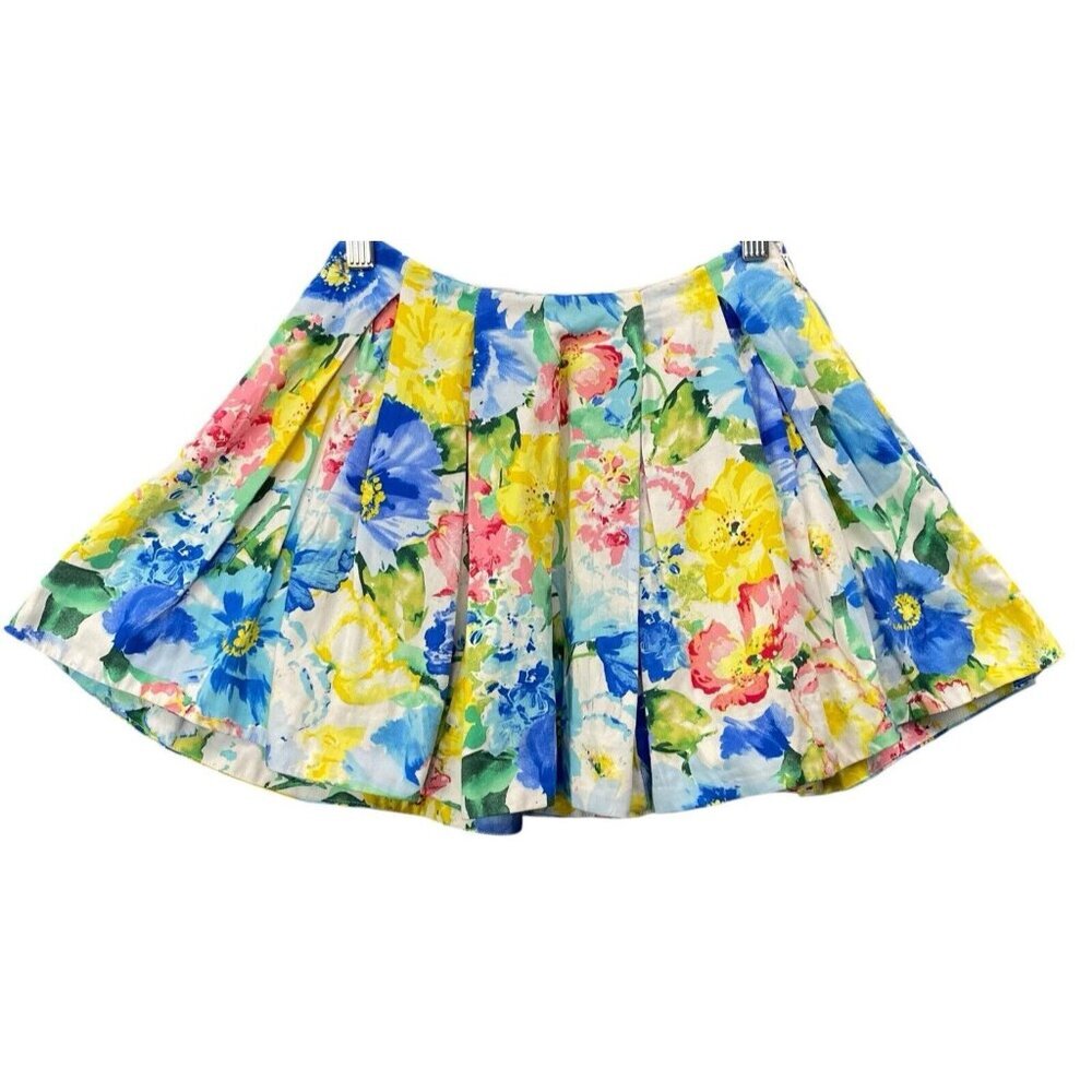 POLO RALPH LAUREN Girls Watercolor Pleated Floral Skirt Sz 8 Multicolor Spring